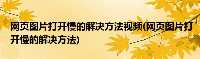 网页图片打开慢的解决方法视频(网页图片打开慢的解决方法)