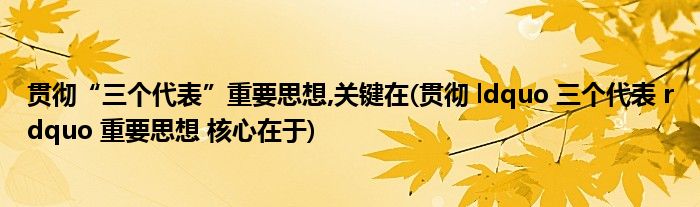 贯彻“三个代表”重要思想,关键在(贯彻 ldquo 三个代表 rdquo 重要思想 核心在于)