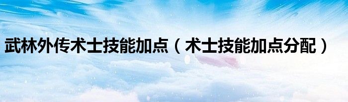 武林外传术士技能加点(术士技能加点分配)