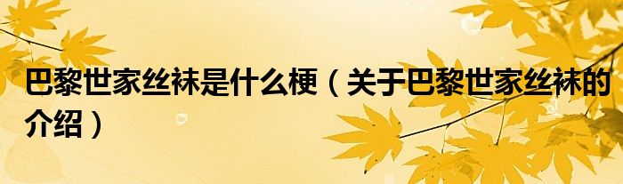 巴黎世家丝袜是什么梗(关于巴黎世家丝袜的介绍)