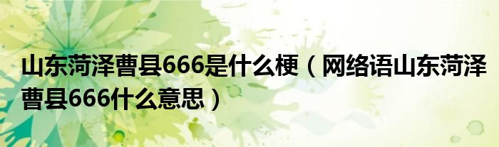 山东菏泽曹县666是什么梗(网络语山东菏泽曹县666什么意思)