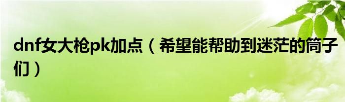 dnf女大枪pk加点(希望能帮助到迷茫的筒子们)