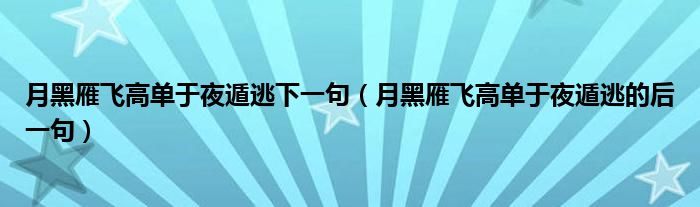 月黑雁飞高单于夜遁逃下一句(月黑雁飞高单于夜遁逃的后一句)