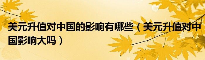 美元升值对中国的影响有哪些(美元升值对中国影响大吗)