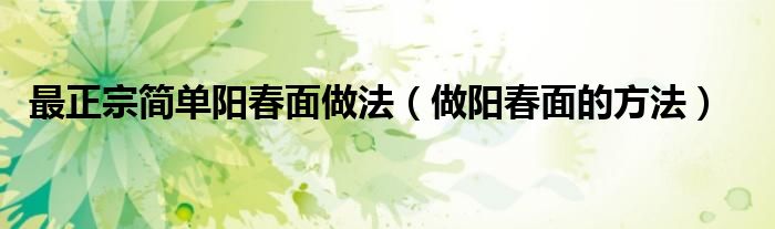 最正宗简单阳春面做法(做阳春面的方法)
