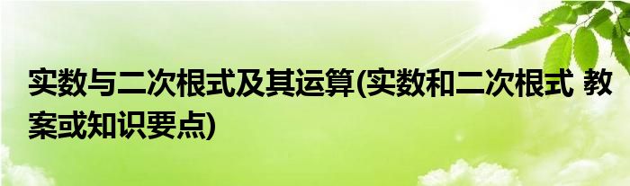 实数与二次根式及其运算(实数和二次根式 教案或知识要点)