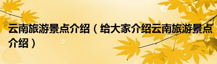 云南旅游景点介绍(给大家介绍云南旅游景点介绍)