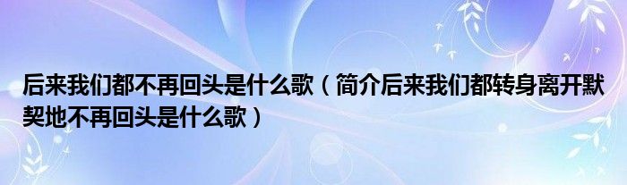 后来我们都不再回头是什么歌(简介后来我们都转身离开默契地不再回头是什么歌)