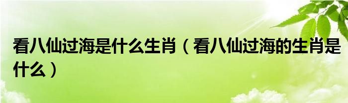 看八仙过海是什么生肖(看八仙过海的生肖是什么)