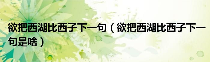欲把西湖比西子下一句(欲把西湖比西子下一句是啥)