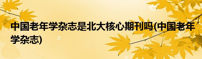 中国老年学杂志是北大核心期刊吗(中国老年学杂志)