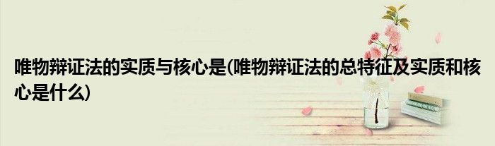 唯物辩证法的实质与核心是(唯物辩证法的总特征及实质和核心是什么)