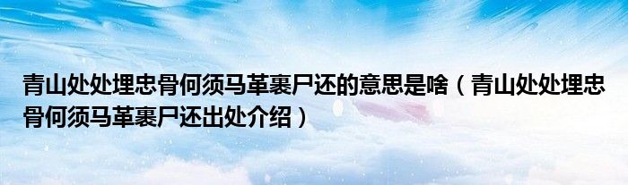 青山处处埋忠骨何须马革裹尸还的意思是啥(青山处处埋忠骨何须马革裹尸还出处介绍)