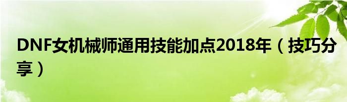 DNF女机械师通用技能加点2018年(技巧分享)