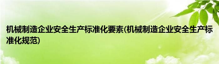 机械制造企业安全生产标准化要素(机械制造企业安全生产标准化规范)