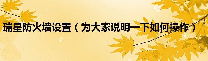 瑞星防火墙设置(为大家说明一下如何操作)