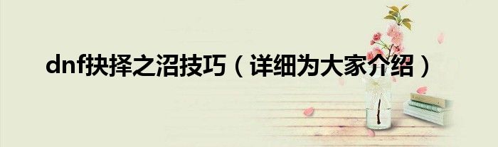 dnf抉择之沼技巧(详细为大家介绍)