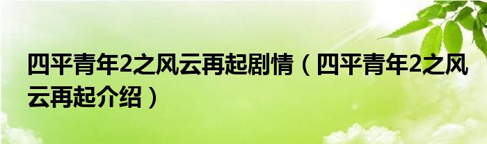四平青年2之风云再起剧情(四平青年2之风云再起介绍)