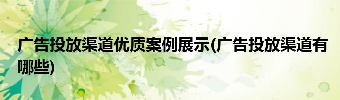 广告投放渠道优质案例展示(广告投放渠道有哪些)