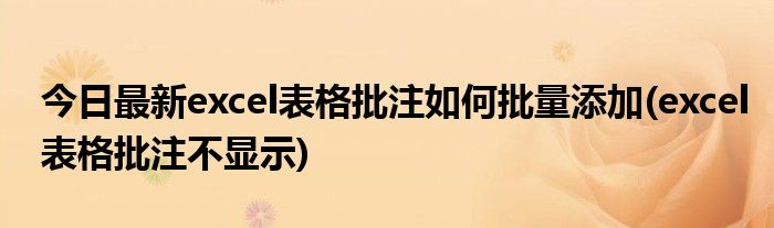 今日最新excel表格批注如何批量添加(excel表格批注不显示)