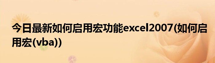 今日最新如何启用宏功能excel2007(如何启用宏(vba))