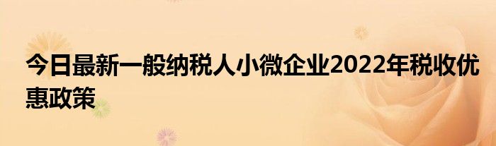 今日最新一般纳税人小微企业2022年税收优惠政策