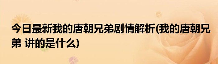 今日最新我的唐朝兄弟剧情解析(我的唐朝兄弟 讲的是什么)