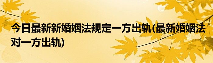 今日最新新婚姻法规定一方出轨(最新婚姻法对一方出轨)