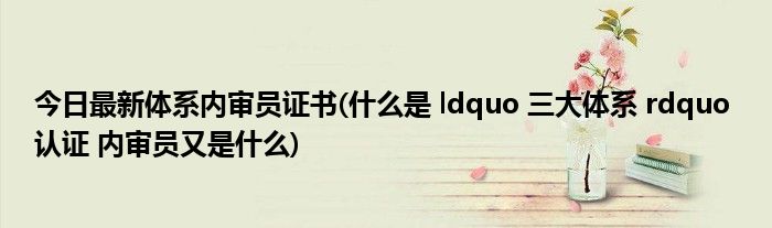 今日最新体系内审员证书(什么是 ldquo 三大体系 rdquo 认证 内审员又是什么)