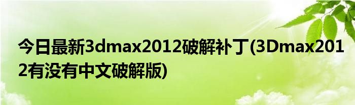 今日最新3dmax2012破解补丁(3Dmax2012有没有中文破解版)