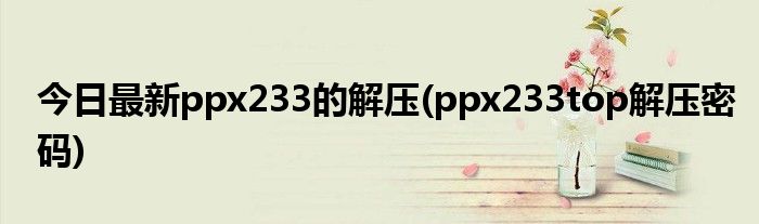 今日最新ppx233的解压(ppx233top解压密码)