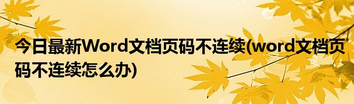今日最新Word文档页码不连续(word文档页码不连续怎么办)