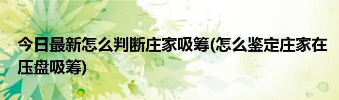 今日最新怎么判断庄家吸筹(怎么鉴定庄家在压盘吸筹)