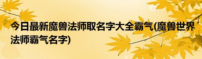 今日最新魔兽法师取名字大全霸气(魔兽世界法师霸气名字)