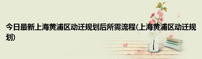 今日最新上海黄浦区动迁规划后所需流程(上海黄浦区动迁规划)