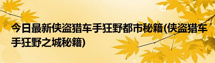 今日最新侠盗猎车手狂野都市秘籍(侠盗猎车手狂野之城秘籍)