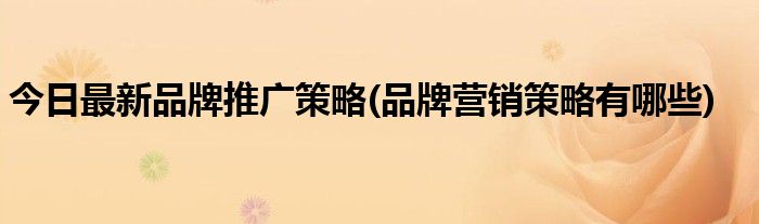 今日最新品牌推广策略(品牌营销策略有哪些)