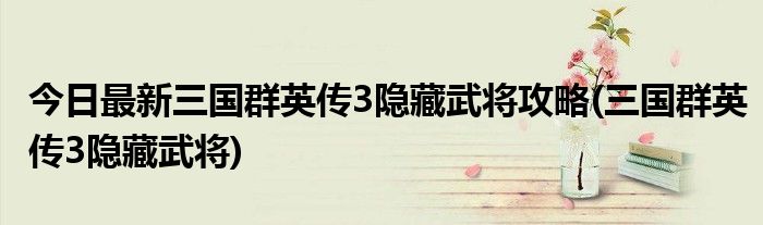 今日最新三国群英传3隐藏武将攻略(三国群英传3隐藏武将)