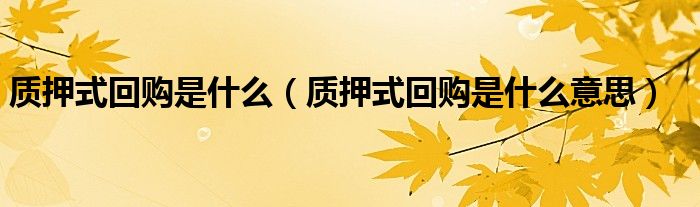 质押式回购是什么(质押式回购是什么意思)