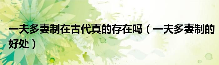 一夫多妻制在古代真的存在吗(一夫多妻制的好处)