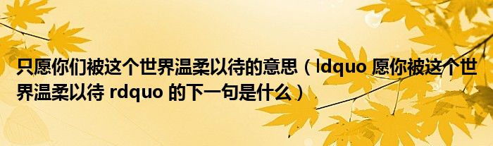 只愿你们被这个世界温柔以待的意思(ldquo 愿你被这个世界温柔以待 rdquo 的下一句是什么)