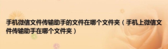手机微信文件传输助手的文件在哪个文件夹(手机上微信文件传输助手在哪个文件夹)