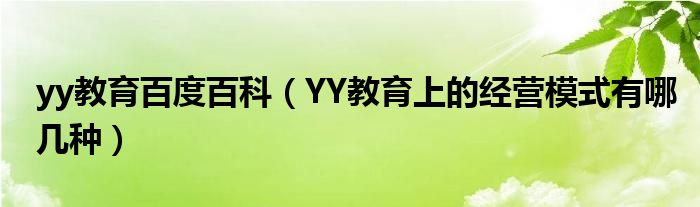 yy教育百度百科(YY教育上的经营模式有哪几种)