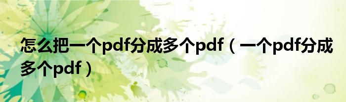 怎么把一个pdf分成多个pdf(一个pdf分成多个pdf)