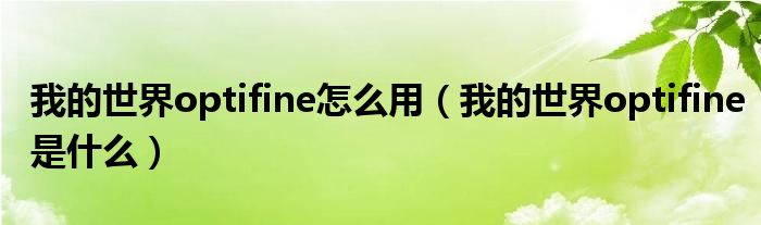 我的世界optifine怎么用(我的世界optifine是什么)