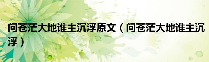 问苍茫大地谁主沉浮原文(问苍茫大地谁主沉浮)