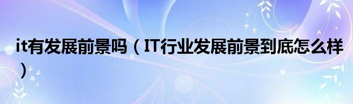 it有发展前景吗(IT行业发展前景到底怎么样)