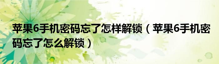 苹果6手机密码忘了怎样解锁(苹果6手机密码忘了怎么解锁)