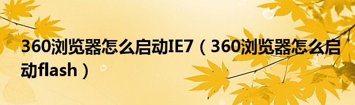 360浏览器怎么启动IE7(360浏览器怎么启动flash)