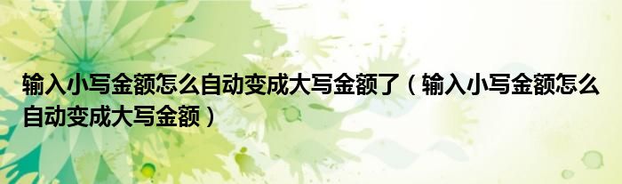 输入小写金额怎么自动变成大写金额了(输入小写金额怎么自动变成大写金额)